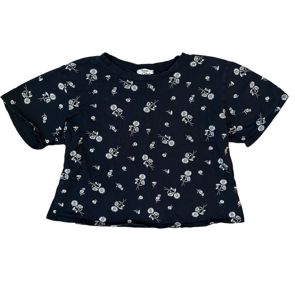 Whimsigoth Emo Black Daisy Short Sleeve Crop Tee Shirt XS Women 🌼